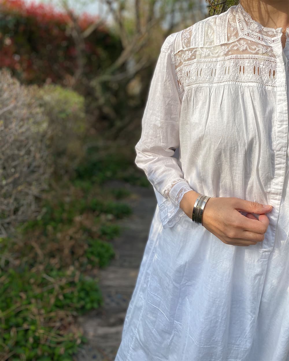 Dr012アンティークコットンレースワンピース Dr012アンティークコットンレースワンピース