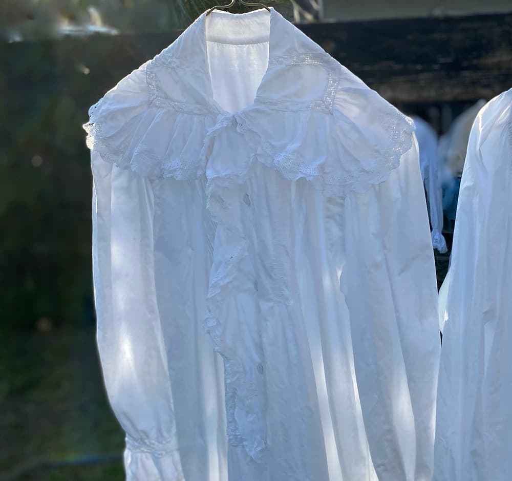 ラッフルカラーのアンティークレースワンピース アンティークナイトドレス