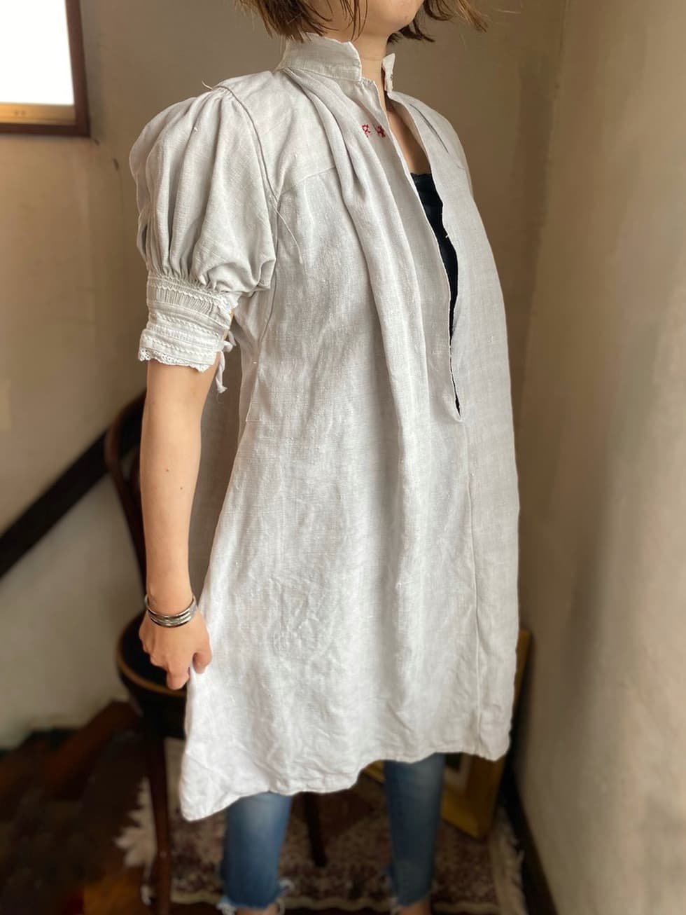 フランスアンティークリネンスモック