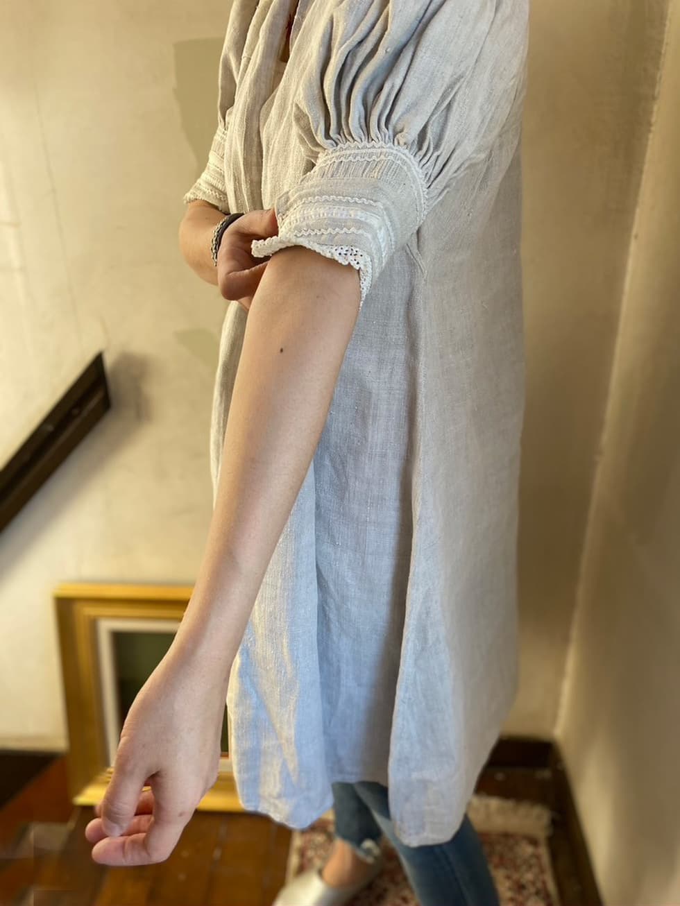 フランスアンティークリネンスモック