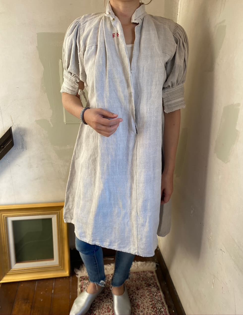 フランスアンティークリネンスモック