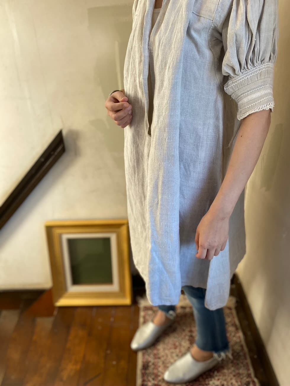 フランスアンティークリネンスモック