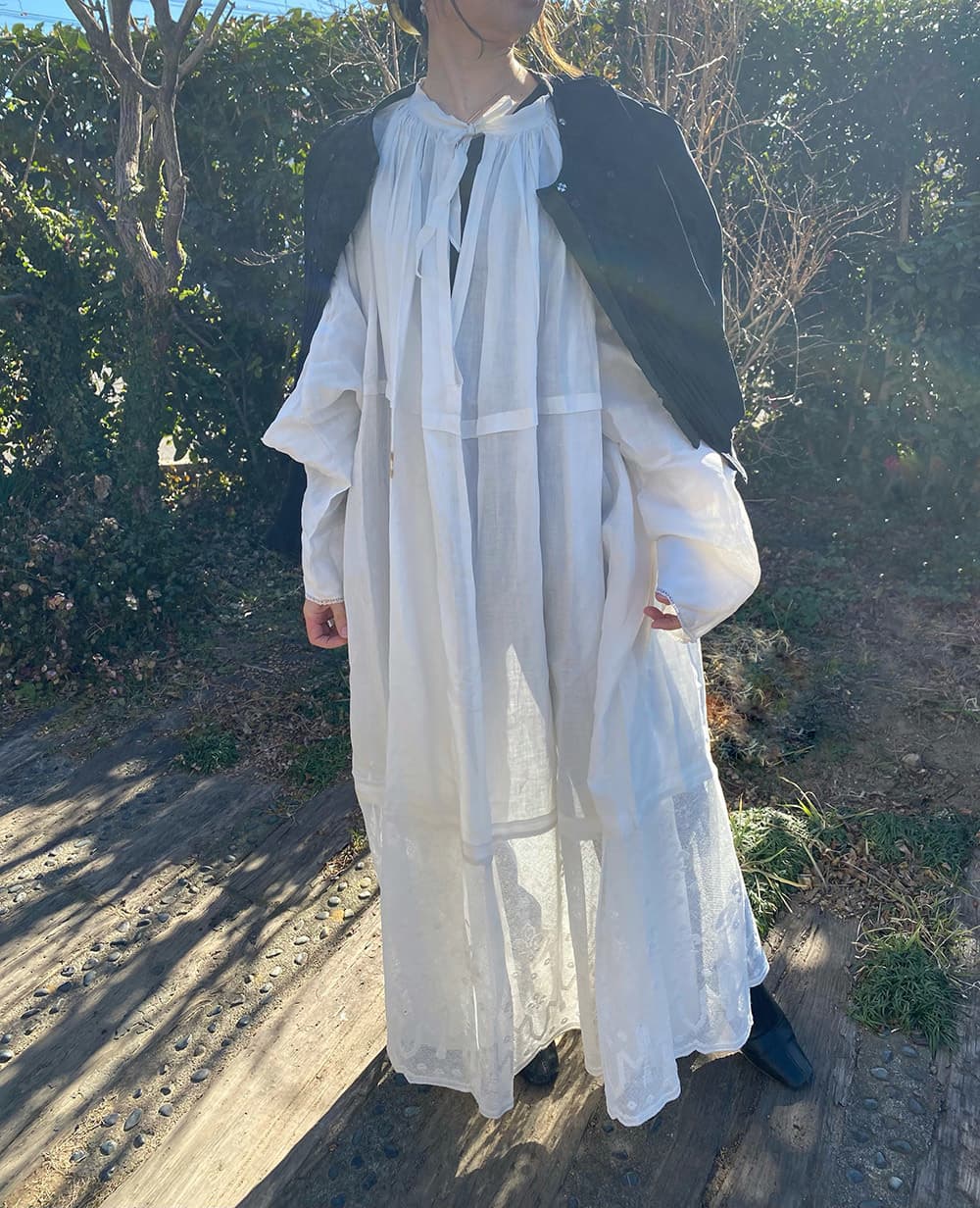 フランスアンティークチャーチスモックヴィンテージ チャーチドレスchurchsmock