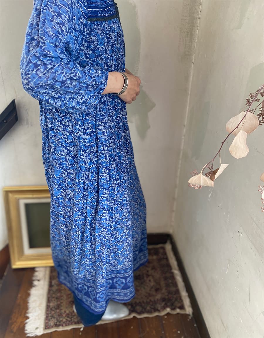 ヴィンテージインド綿ワンピースblue ヴィンテージインド綿ワンピースblue