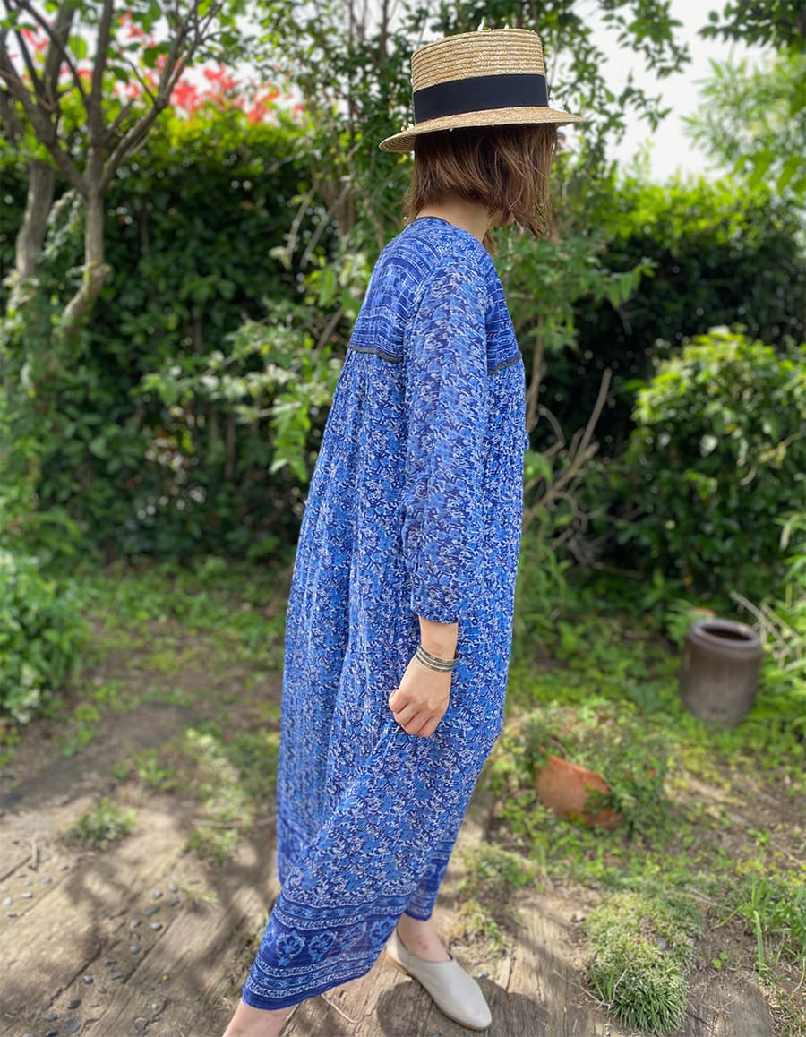 ヴィンテージインド綿ワンピースblue ヴィンテージインド綿ワンピースblue