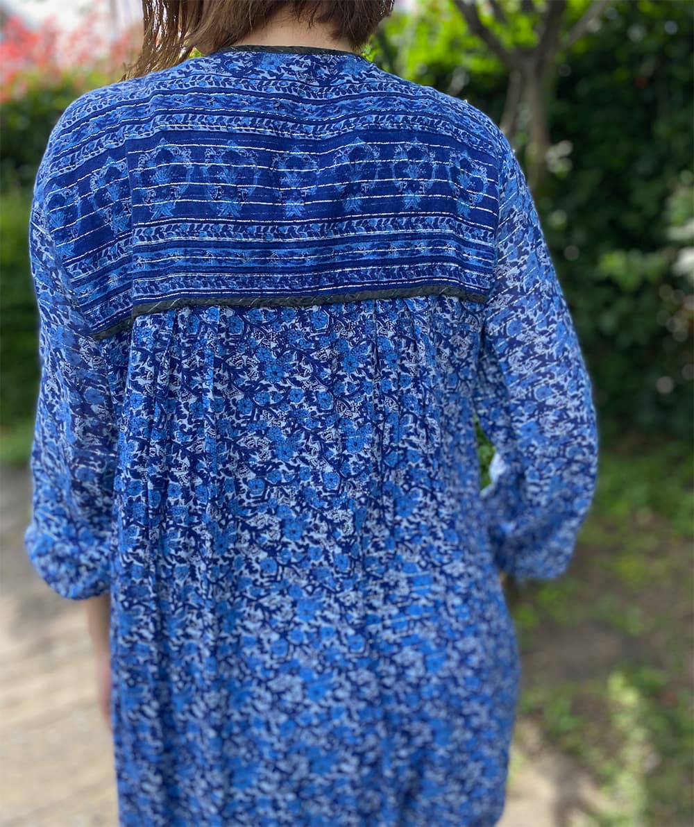ヴィンテージインド綿ワンピースblue ヴィンテージインド綿ワンピースblue