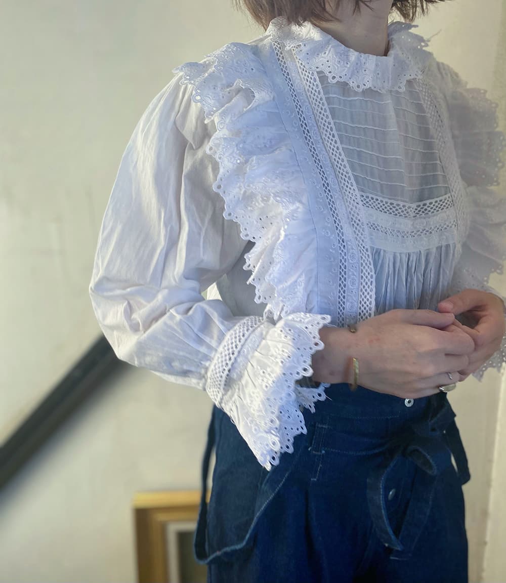 フランスアンティークブラウスフリルレースブラウス
