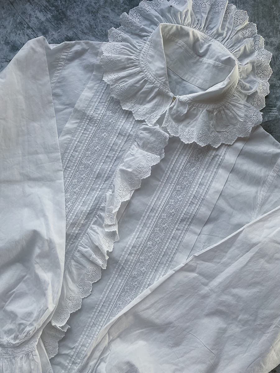 フランスアンティークブラウスフリルレースブラウス